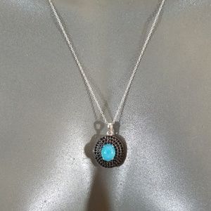 Blue opal/blk spinel necklace